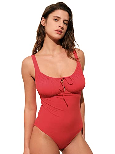 BERLOOK Damen Tankini mit Blumenmuster, sexy, einteilig, Badeanzug, schlankmachender Badeanzug, Rot/Ausflug, einfarbig (Getaway Solids), Medium von BERLOOK