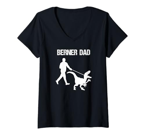 Damen Berner Bergdad Dinosaurier T-Shirt mit V-Ausschnitt von BERNER MAMA MADAL BUN TEE