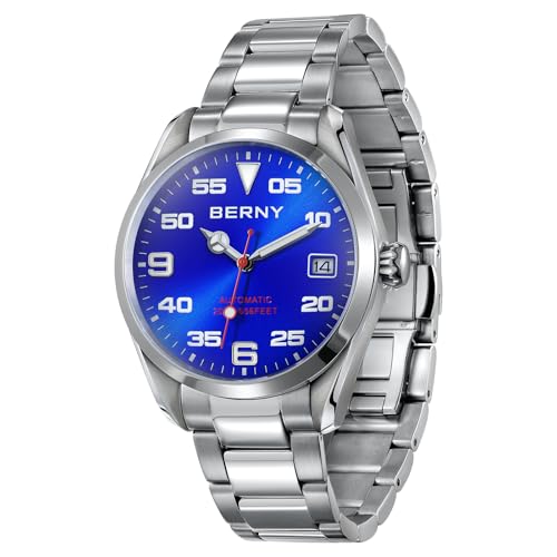 BERNY Automatik Uhr für Männer Tauchuhr 20ATM wasserfest Mechanische Armbanduhr AR beschichtetes Saphirglas Schraubkrone von BERNY