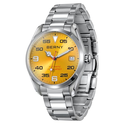 BERNY Automatik Uhr für Männer Tauchuhr 20ATM wasserfest Mechanische Armbanduhr AR beschichtetes Saphirglas Schraubkrone von BERNY