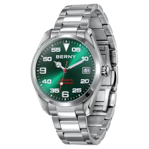 BERNY Automatik Uhr für Männer Tauchuhr 20ATM wasserfest Mechanische Armbanduhr AR beschichtetes Saphirglas Schraubkrone von BERNY