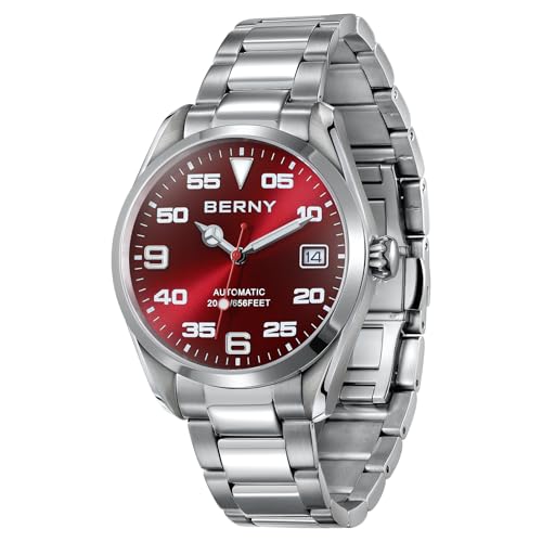 BERNY Automatik Uhr für Männer Tauchuhr 20ATM wasserfest Mechanische Armbanduhr AR beschichtetes Saphirglas Schraubkrone von BERNY