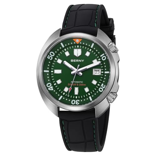 BERNY Automatische Herrenuhr 200M wasserdichte Tauchuhr Herrenmechanische Armbanduhr Analoguhr mit Superluminisierter AR-Koating Saphirglas Mode Tauchuhr Geburtstagsgeschenk von BERNY