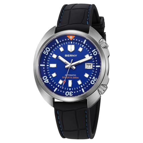 BERNY Automatische Herrenuhr 200M wasserdichte Tauchuhr Herrenmechanische Armbanduhr Analoguhr mit Superluminisierter AR-Koating Saphirglas Mode Tauchuhr Geburtstagsgeschenk von BERNY