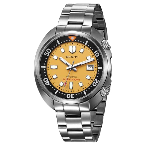 BERNY Automatische Herrenuhr Tauchuhr 20ATM Wasserdicht Herrenanaloge Mechanische Armbanduhr mit Superluminisierter Voll Edelstahl AR-Koating Saphirglas Mode Tauchuhr Geburtstagsgeschenk von BERNY