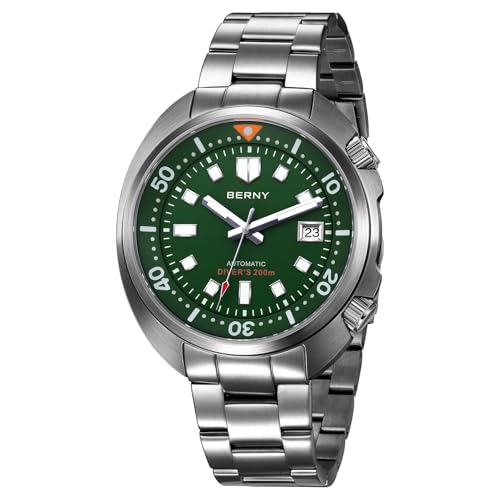 BERNY Automatische Herrenuhr Tauchuhr 20ATM Wasserdicht Herrenanaloge Mechanische Armbanduhr mit Superluminisierter Voll Edelstahl AR-Koating Saphirglas Mode Tauchuhr Geburtstagsgeschenk von BERNY