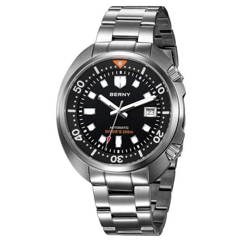 BERNY Automatische Herrenuhr Tauchuhr 20ATM Wasserdicht Herrenanaloge Mechanische Armbanduhr mit Superluminisierter Voll Edelstahl AR-Koating Saphirglas Mode Tauchuhr Geburtstagsgeschenk von BERNY
