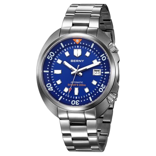 BERNY Automatische Herrenuhr Tauchuhr 20ATM Wasserdicht Herrenanaloge Mechanische Armbanduhr mit Superluminisierter Voll Edelstahl AR-Koating Saphirglas Mode Tauchuhr Geburtstagsgeschenk von BERNY