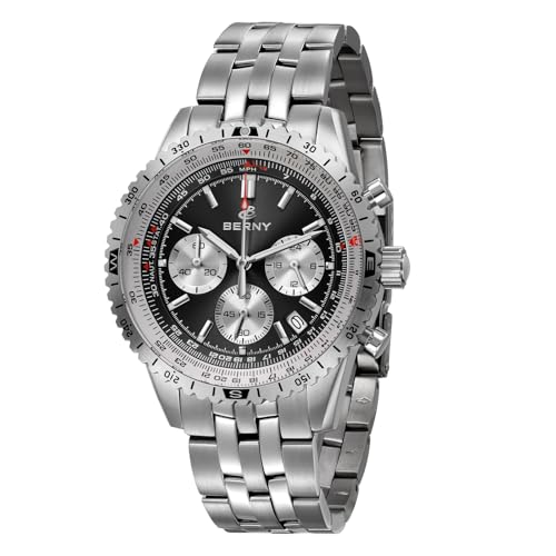 BERNY Chronograph Uhr mit Tachometer Herren Analog Quarz Sport Stoppuhr 3ATM wasserfest Datum Kalender C3 Leuchtanzeige von BERNY