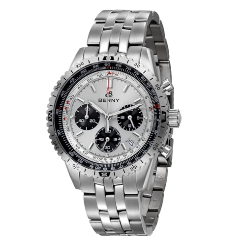 BERNY Chronograph Uhr mit Tachometer Herren Analog Quarz Sport Stoppuhr 3ATM wasserfest Datum Kalender C3 Leuchtanzeige von BERNY