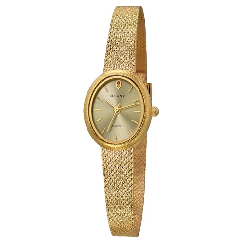 BERNY Damen Gold Armbanduhr Modische Ovale Goldene Armbanduhr Für Damen 3ATM Wasserdicht von BERNY