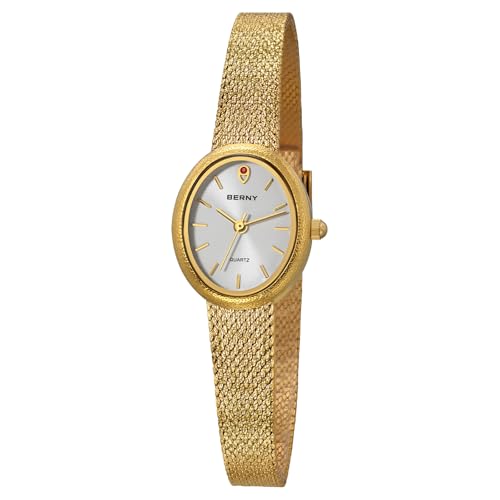 BERNY Damen Gold Armbanduhr Modische Ovale Goldene Armbanduhr Für Damen 3ATM Wasserdicht von BERNY