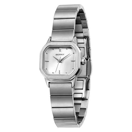 BERNY Damenuhr Quadratische Uhr für Damen Mode Kleine Armbanduhr Analoge Quarzuhr 3ATM Wasserdicht Edelstahlarmband von BERNY