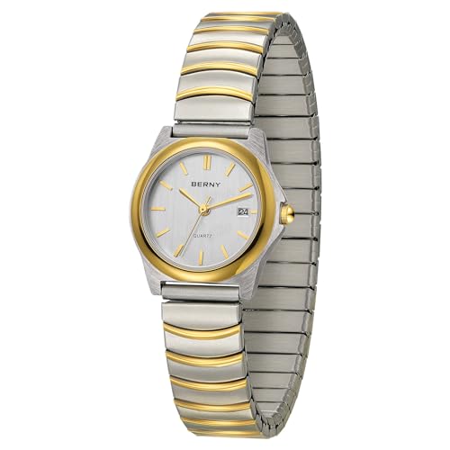 BERNY Damenuhr Analog Quarzuhren für Damen Minimalistische Uhr 3ATM Wasserdicht Edelstahl Expansion Band Weiß Dail von BERNY