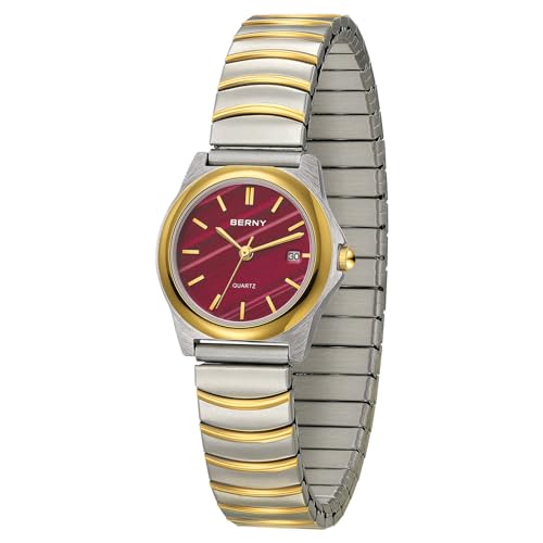 BERNY Exquisite Uhr für Damen Analog Quarz Uhren Minimalistische Damenuhr 3ATM Wasserdichtes Edelstahl Dehnungsband Rot Dail von BERNY