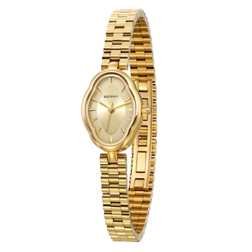 BERNY Gold Uhr Für Frauen Zierliche Damen Quarzuhr 3ATM Wasserdicht Mode Weibliche Armbanduhr Luxus Armband Uhren Idear Geschenk für Mädchen von BERNY