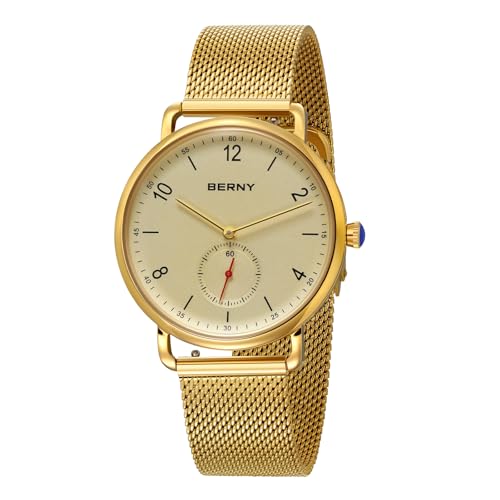 BERNY Gold Uhr Für Herren Und Damen Unisex Armbanduhr Analog Quarzuhren Mode Dress Armbanduhr wasserdichte Uhren von BERNY