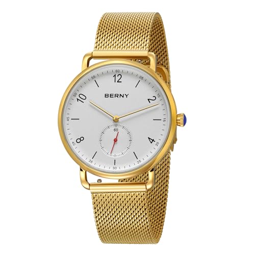 BERNY Gold Uhr Für Herren Und Damen Unisex Armbanduhr Analog Quarzuhren Mode Dress Armbanduhr wasserdichte Uhren von BERNY