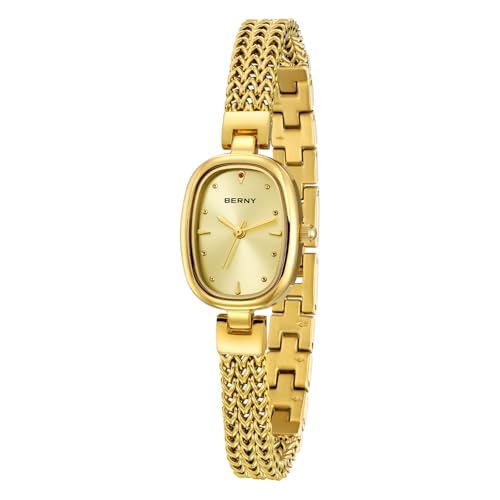 BERNY Gold Uhr für Frauen Quarz Uhr Ungleichmäßig Quadratisches Zifferblatt Modischer Zeitmesser Wasserresistente Armbanduhr von BERNY