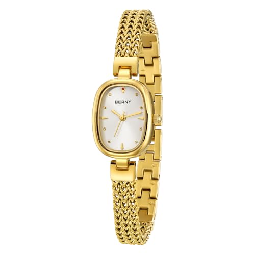 BERNY Gold Uhr für Frauen Quarz Uhr Ungleichmäßig Quadratisches Zifferblatt Modischer Zeitmesser Wasserresistente Armbanduhr von BERNY