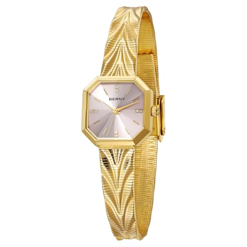 BERNY Gold Uhr für Frauen Quarzuhr Unregelmäßiges quadratisches Zifferblatt Mode Zeitmesser wasserdichte Armband Armbanduhren von BERNY