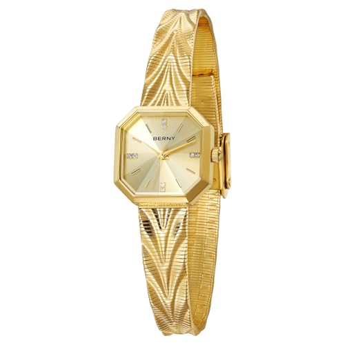 BERNY Gold Uhr für Frauen Quarzuhr Unregelmäßiges quadratisches Zifferblatt Mode Zeitmesser wasserdichte Armband Armbanduhren von BERNY