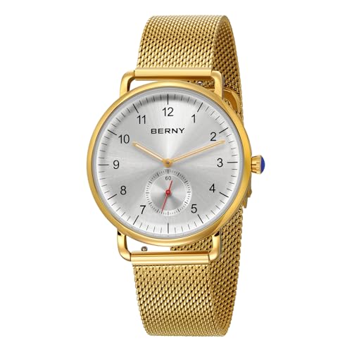 BERNY Gold Uhr für Männer und Frauen Unisex Wasserdicht Armbanduhr Mode Anzug Armbanduhr Analog Quarzuhr Luxus Geburtstags Geschenke von BERNY
