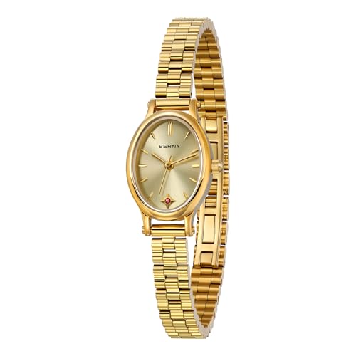 BERNY Gold Uhren für Damen Vintage Ovaluhr Quarzwerk Damen Modearmbanduhr von BERNY
