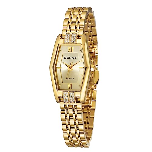 BERNY Gold Uhren für Frauen Hexagon Damen Quarz Armbanduhren Edelstahl Band Kleine Analoguhr Luxus Armband von BERNY