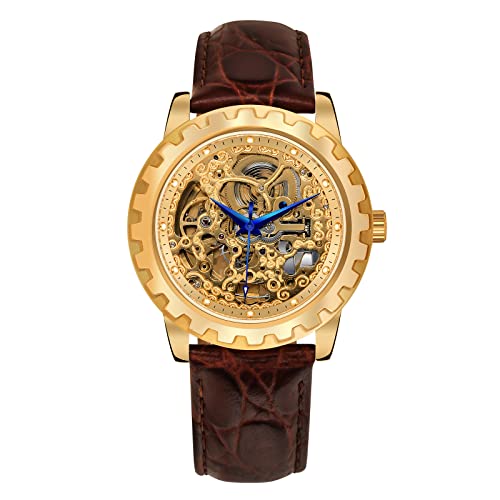 BERNY Gold Uhren für Männer Automatische Männer Armbanduhr Skelett Luxus Kleid Mechanische Herrenuhr Ausstellung Rückabdeckung Leuchtende Stunden Marker Wasserdicht von BERNY