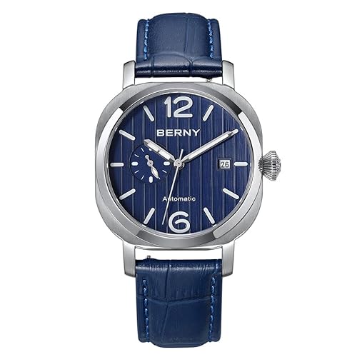 BERNY Automatikuhr für Männer Miyato 8217 Uhrwerk Männer Mechanische Uhr Datumsanzeige Fenster 24H Zifferblatt 50M wasserdichte männliche Cusual Uhr Saphir Luminous (Blau) von BERNY