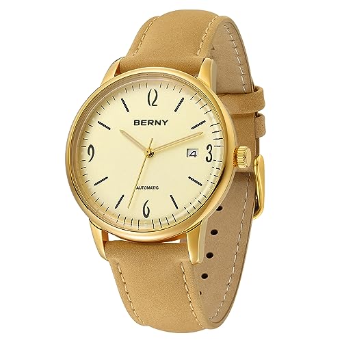 BERNY Herren Automatikuhr Mechanische Armbanduhr 5ATM Wasserdicht Herren Anzug Uhren Handaufzug Uhr Kalender Blende Sunray Dail von BERNY