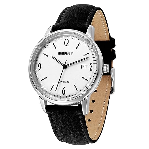 BERNY Herren Automatikuhr Mechanische Armbanduhr 5ATM Wasserdicht Herren Anzug Uhren Handaufzug Uhr Kalender Blende Sunray Dail von BERNY