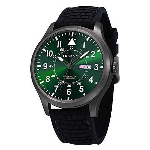 BERNY Herren Automatikuhr Übergroß Superleuchtend Mechanisches Armbanduhr 20ATM Wasserdicht Pilotenuhr Saphirglas Fliegeruhr von BERNY