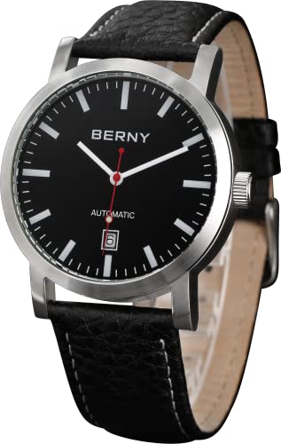 BERNY Mechanische Uhr für Männer Automatikwerk ST1612 50M wasserdichte Kalender Fenster Business Classic Herren Armbanduhr Ausstellung Rückabdeckung von BERNY