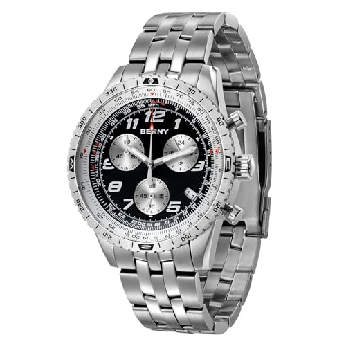 BERNY Herrenuhren Chronograph Uhr Japanisches Uhrwerk Datumsanzeige Quarzuhr 3ATM Leuchtend Herrenarmbanduhr mit DREI Ziffernblättern Sportuhr von BERNY