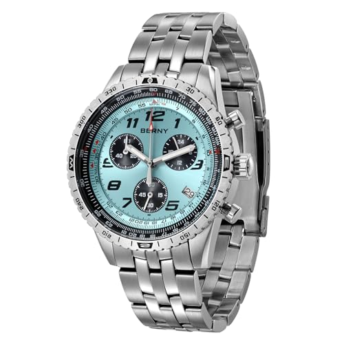 BERNY Herrenuhren Chronograph Uhr Japanisches Uhrwerk Datumsanzeige Quarzuhr 3ATM Leuchtend Herrenarmbanduhr mit DREI Ziffernblättern Sportuhr von BERNY