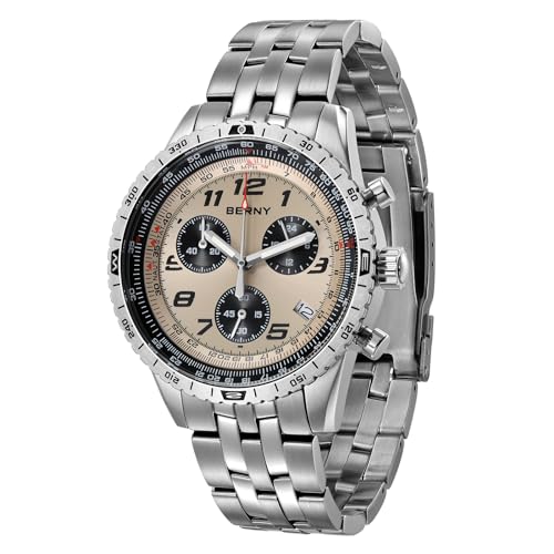 BERNY Herrenuhren Chronograph Uhr Japanisches Uhrwerk Datumsanzeige Quarzuhr 3ATM Leuchtend Herrenarmbanduhr mit DREI Ziffernblättern Sportuhr von BERNY