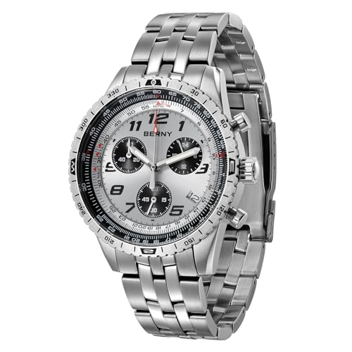 BERNY Herrenuhren Chronograph Uhr Japanisches Uhrwerk Datumsanzeige Quarzuhr 3ATM Leuchtend Herrenarmbanduhr mit DREI Ziffernblättern Sportuhr von BERNY