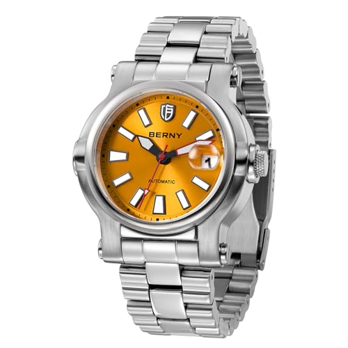 BERNY Männer Automatikuhr Uhren Saphirlinse 10ATM Waterpoof Edelstahl Armbanduhr Schwimmen Tauchen Uhren mit Datumsöffnung Super Leuchtend von BERNY