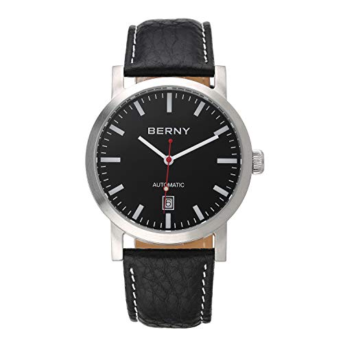 BERNY Mechanische Uhr für Männer Automatikwerk ST1612 50M wasserdichte Kalender Fenster Business Classic Herren Armbanduhr Ausstellung Rückabdeckung von BERNY