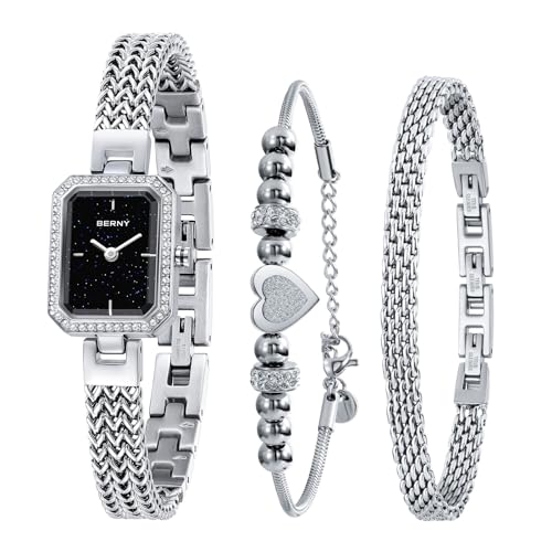 BERNY Petite Uhr für Frauen Armband Uhren Diamant akzentuiert Fall 3ATM wasserdicht Mode Damenuhr und Armband Set von BERNY