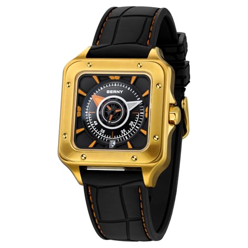 BERNY Quadratische Automatikuhr Für Herren 10ATM Wasserdicht Analog Mechanische Armbanduhr Mit Super Leuchtkraft AR Beschichtung Saphirglas Fluorokautschuk Armband BERNY Quadratische Automatikuhr Für Herren 10ATM Wasserdicht Analog Mechanische Armbanduhr Mit Super Leuchtkraft AR Beschichtung Saphirglas Fluorokautschuk Armband von BERNY