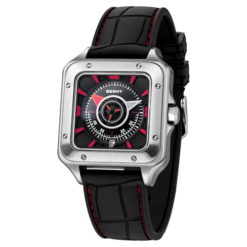 BERNY Quadratische Automatikuhr Für Herren 10ATM Wasserdicht Analog Mechanische Armbanduhr Mit Super Leuchtkraft AR Beschichtung Saphirglas Fluorokautschuk Armband BERNY Quadratische Automatikuhr Für Herren 10ATM Wasserdicht Analog Mechanische Armbanduhr Mit Super Leuchtkraft AR Beschichtung Saphirglas Fluorokautschuk Armband von BERNY