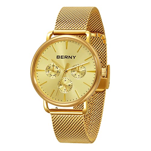 BERNY Uhr Quarzwerk Mode Wirstwatch Wasserdicht Cusual Uhren für Männer und Frauen Schnellverschluss Edelstahl Mesh Band von BERNY