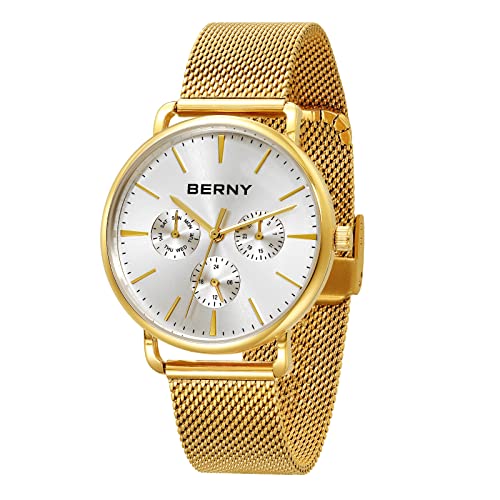 BERNY Uhr Quarzwerk Mode Wirstwatch Wasserdicht Cusual Uhren für Männer und Frauen Schnellverschluss Edelstahl Mesh Band von BERNY