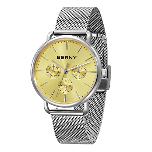 BERNY Uhr Quarzwerk Mode Wirstwatch Wasserdicht Cusual Uhren für Männer und Frauen Schnellverschluss Edelstahl Mesh Band von BERNY