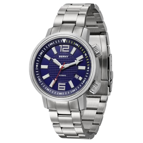 BERNY Taucheruhr Automatisches Werk 8215 Mechanische Armbanduhr Edelstahl Armband 200M Wasserdicht Saphirglas Super Leuchtstark von BERNY