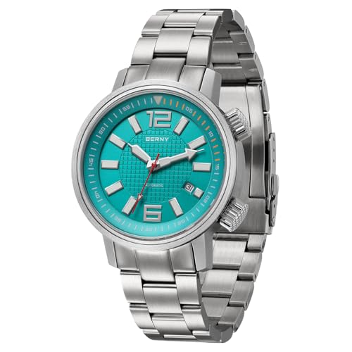 BERNY Taucheruhr Automatisches Werk 8215 Mechanische Armbanduhr Edelstahl Armband 200M Wasserdicht Saphirglas Super Leuchtstark von BERNY