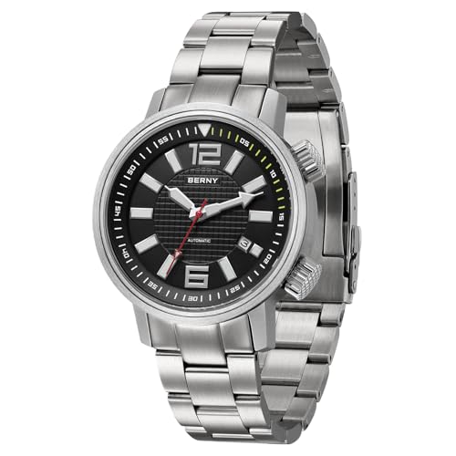 BERNY Taucheruhr Automatisches Werk 8215 Mechanische Armbanduhr Edelstahl Armband 200M Wasserdicht Saphirglas Super Leuchtstark von BERNY